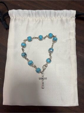 Turquoise Bead Cross Bracelet - Women's Religious Jewelry